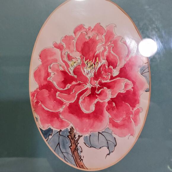 Pink Peony Watercolor Wood Framed Matted Unsigned - Picture 2 of 7